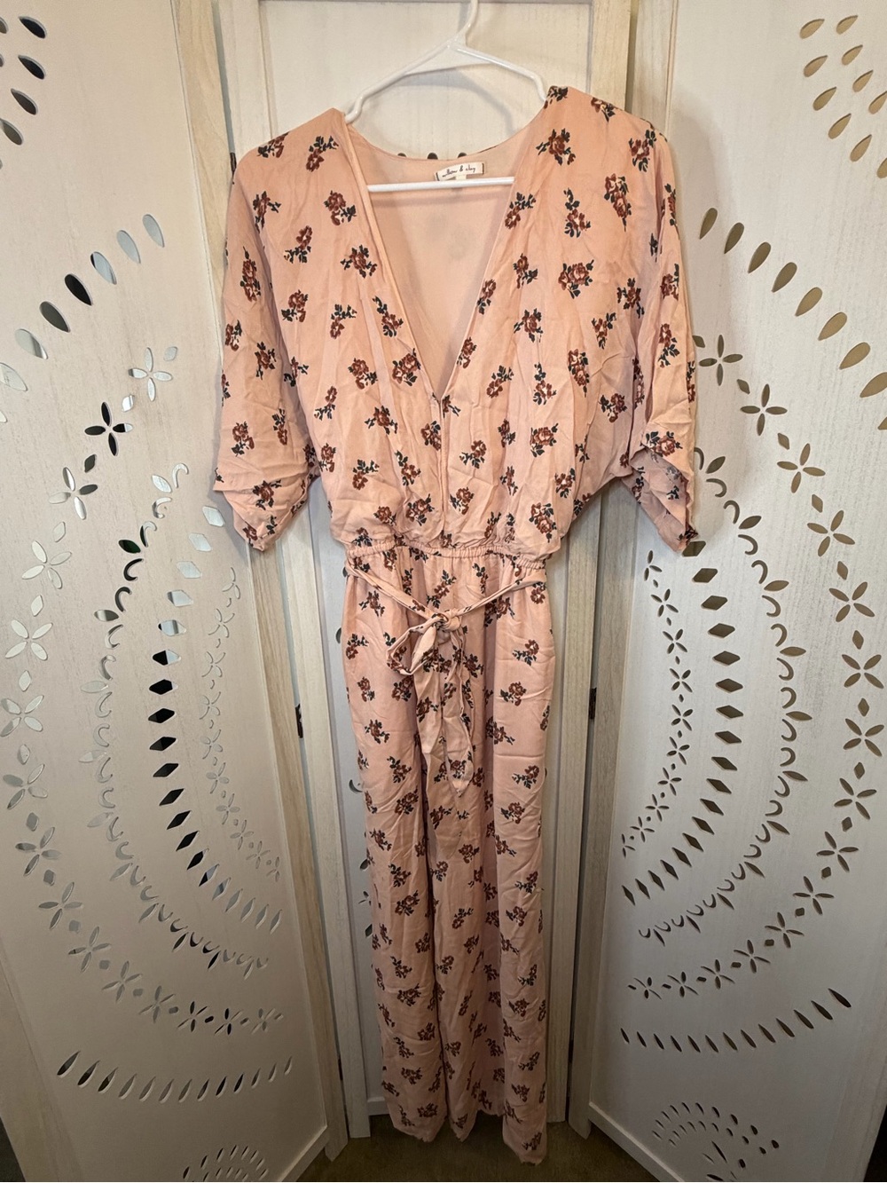 Pink Floral Deep V‑Neck Jumpsuit